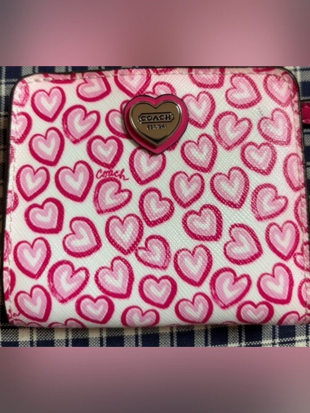 Coach Valentin Collection Heart Print Zip Wallet - Pink Hearts